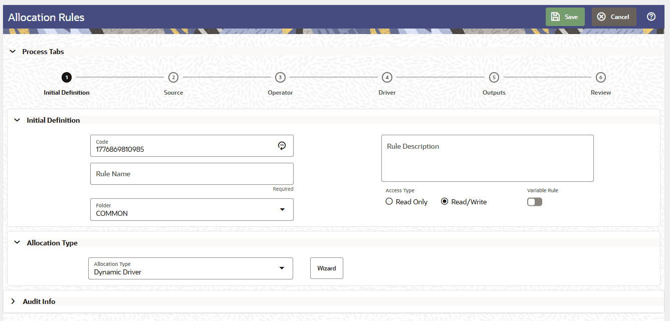 Allocation Rules Detail screen