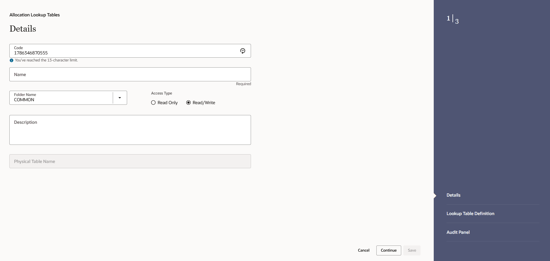 Lookup Tables - Details tab