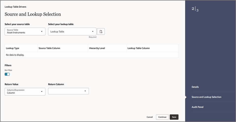 Allocation Lookup Table Drivers - Source and Lookup Tables tab Allocation Lookup Table Drivers - Source and Lookup Tables tab