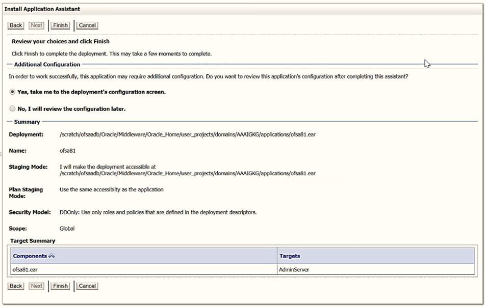This illustration displays the Deployment Summary window. Select Yes, take me to the deployment's configuration screen. Click Finish.