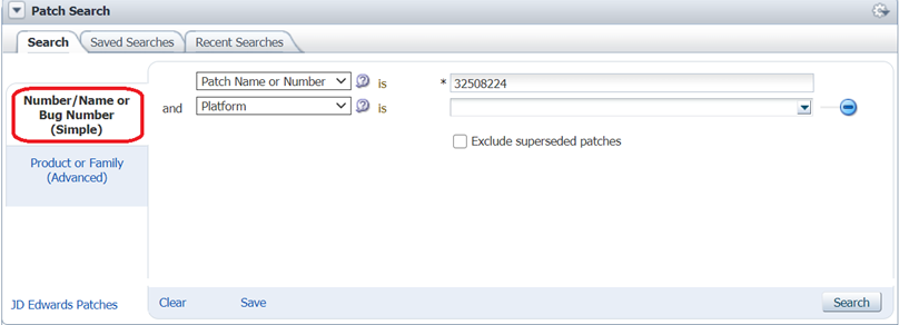 This illustration displays the procedure to search the Patch ID using simple Search.