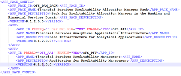 This illustration shows a sample of the OFS_PAM_Pack.xml file.