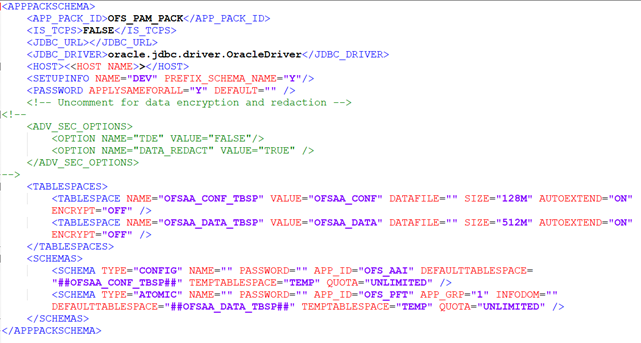 This illustration shows a sample of the OFS_PAM_SCHEMA_IN.xml file.