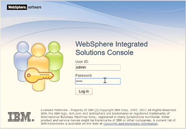 This illustration displays the WebSphere Login Window. Enter the user credentials with administrator rights and click login.