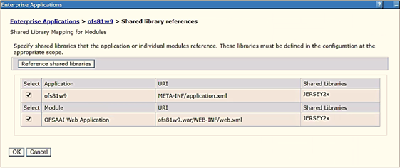 Select the next application or module from the Shared Library Mapping window, move the required shared libraries from Available to Selected, and click OK.