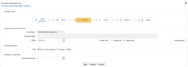 The Operator process tab allows you to specify how Source data and Driver data interacts to create results.