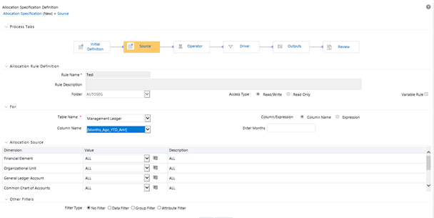 This screen allows you to define the Management Ledger as the Source in allocation rules. This screen allows you to define the Management Ledger as the Source in allocation rules.