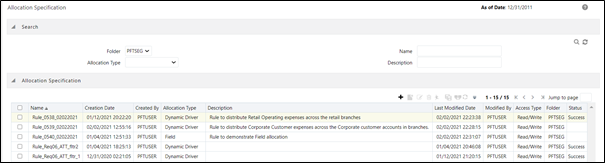 The Allocation Specification Summary page displays the allocation specifications that are already defined. The Allocation Specification Summary page displays the allocation specifications that are already defined.
