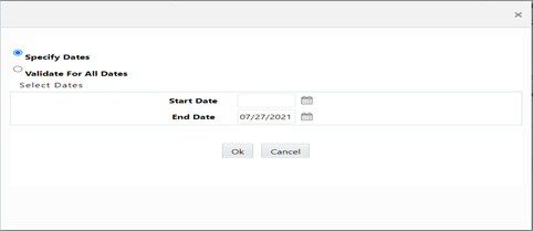 The Currency Rate Validation window allows you to execute and exchange rate validation suing the currency rate validation option.