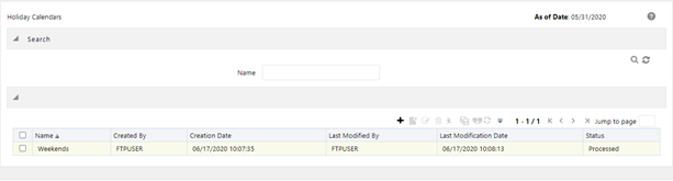 The Holiday Calendar summary page displays the already defined holiday calendars with the details. The Holiday Calendar summary page displays the already defined holiday calendars with the details.