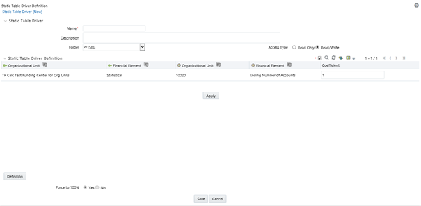 The search option in the Static Table Driver Definition screen allows you to search the Leaf values that have coefficient values defined. This functionality works only if the Coefficient option is enabled. You can export this extracted list using the Export functionality.