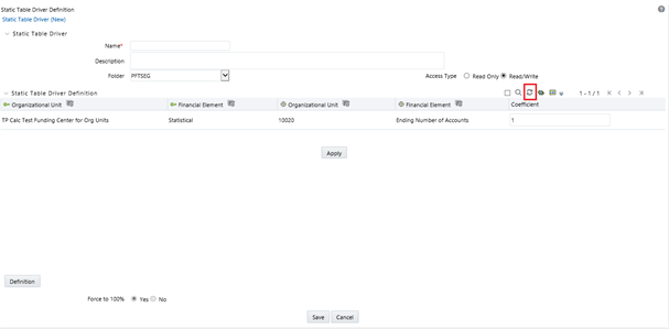 The page displays the list of Leaf values that have a coefficient defined. A red dot (.) will be added next to the Only Coefficient option. You can also export this list using the Export functionality.