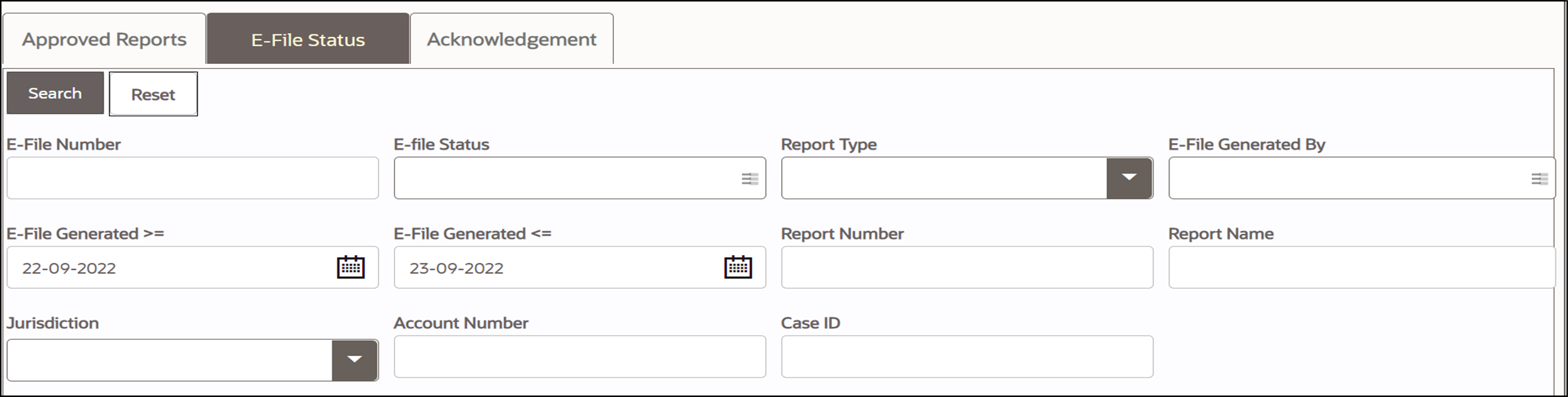 E-File Status Search and List