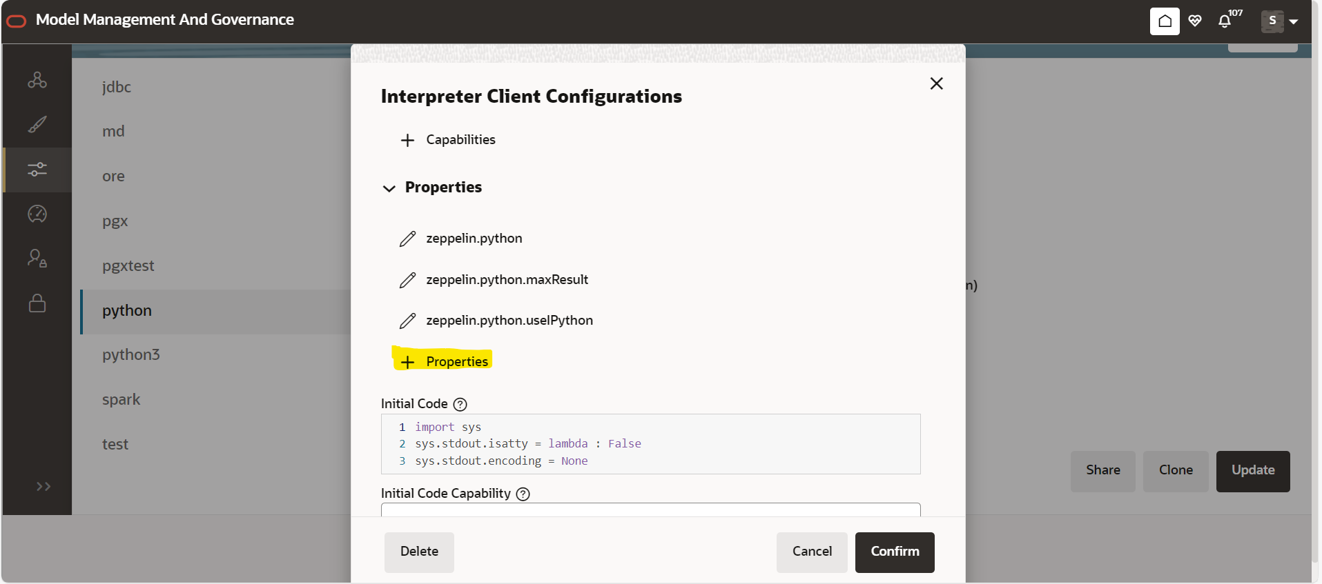 This image displays the Properties screen.