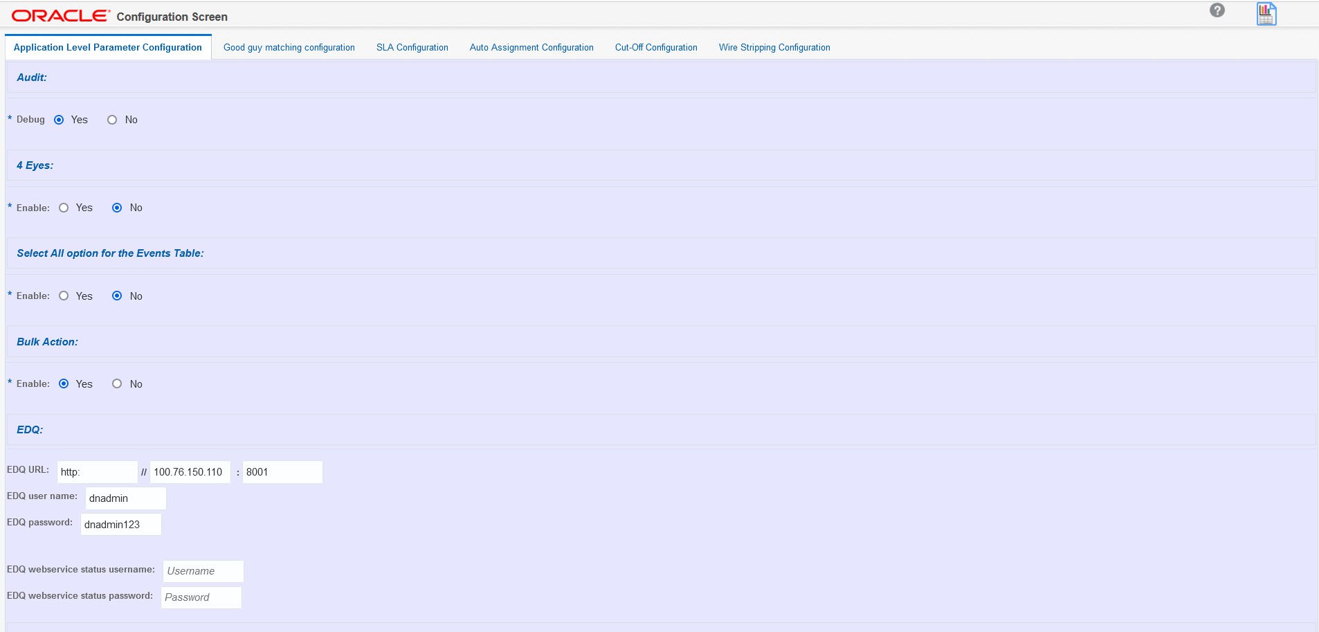 Application Level Parameter Configuration Tab