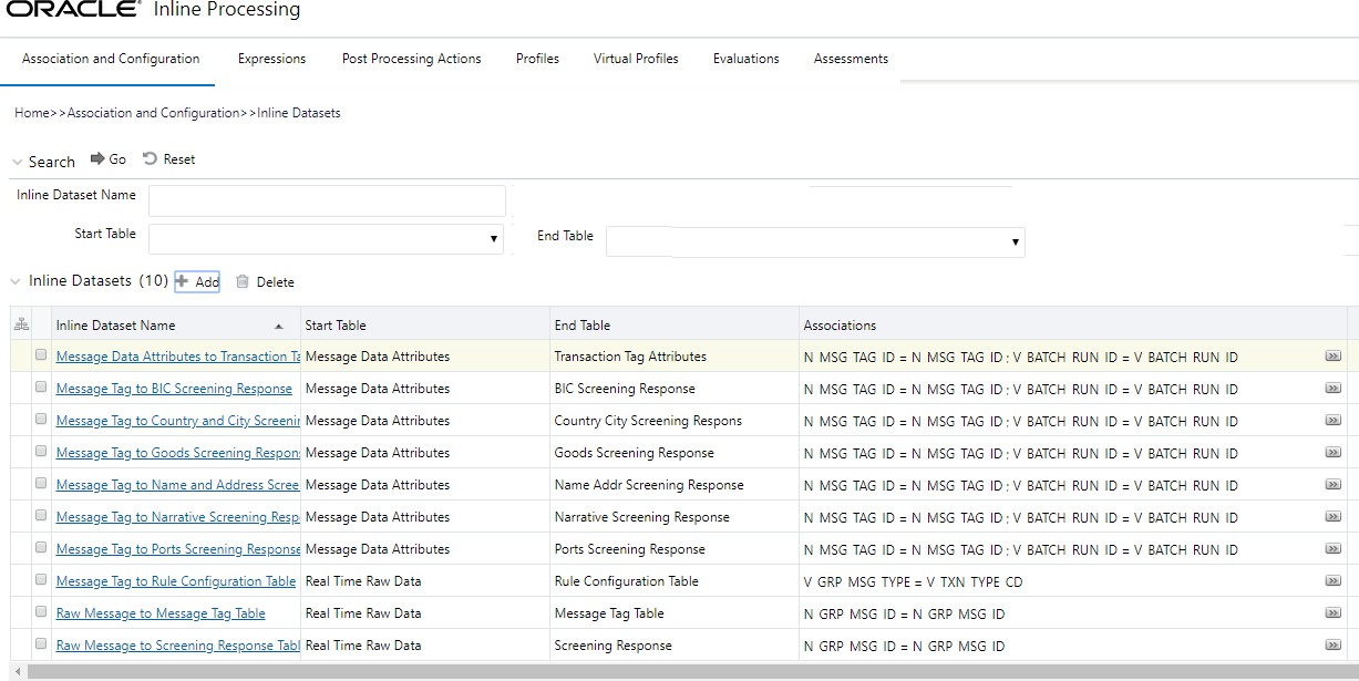 Description of the Inline Datasets Page follows This illustration shows all the Inline datasets available in IPE. Inline Datasets are joins between two Business Entities. When you create an Inline Dataset, you must define at least one join.