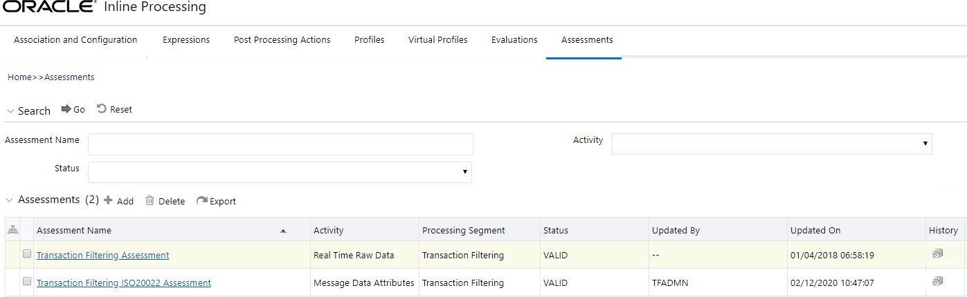 Assessments Page
