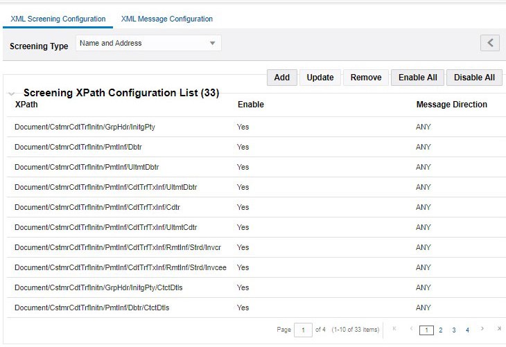XML Screening Configuration
