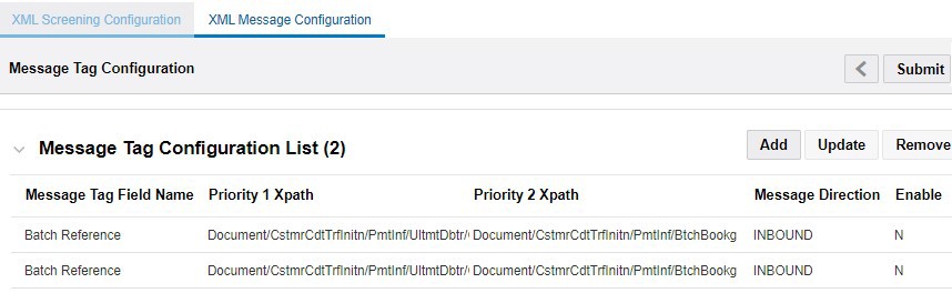 XML Message Configuration Tab