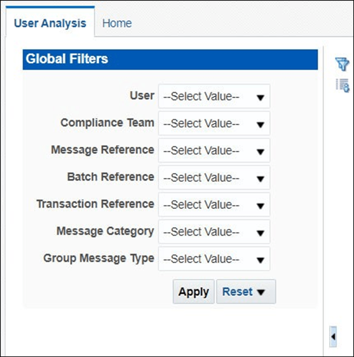 This image displays the Report Filters for User Analysis Report.