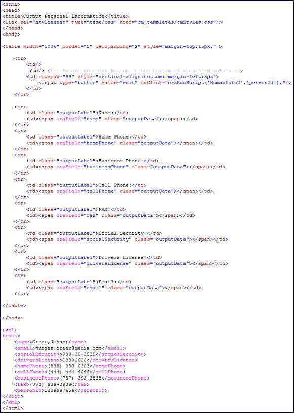 HTML to display customer Business Object