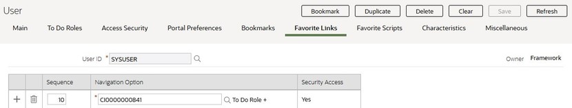 User page with Favorite Links tab selected.