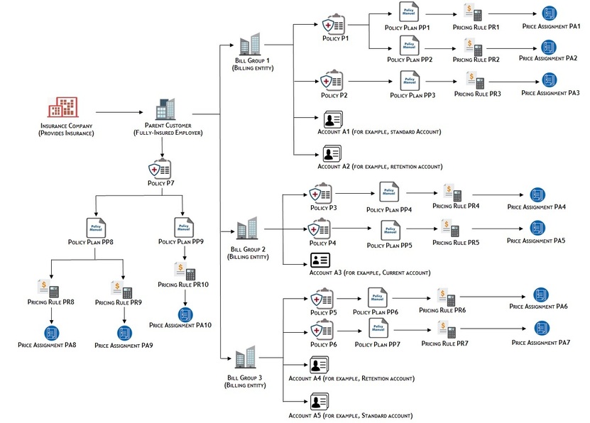 The figure indicates the different entities involved in the fully-insured group health insurance business.