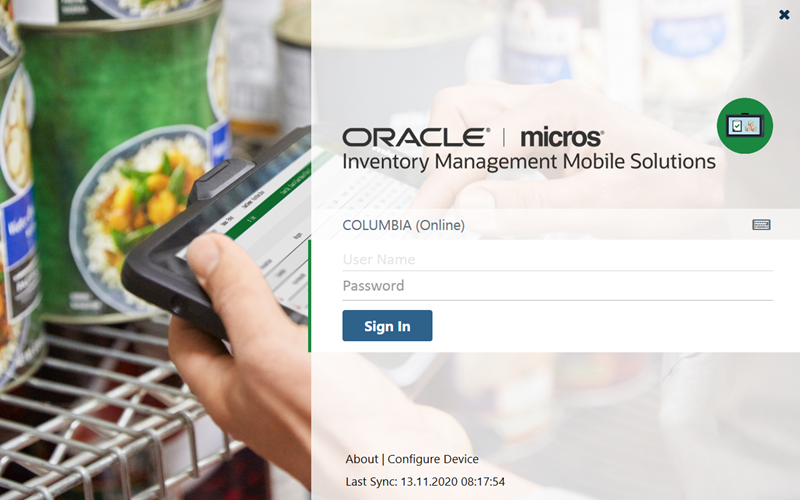 This image shows the login screen for Inventory Management Mobile Solutions.