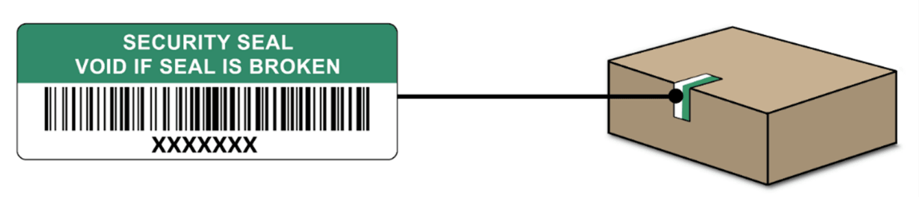 This figure shows the security seal on the box that contains the Castles S1F4 Pro Mobile Order and Payment Terminal.