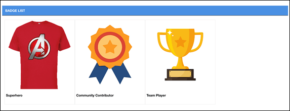 Shows badge list. Shows badge list.