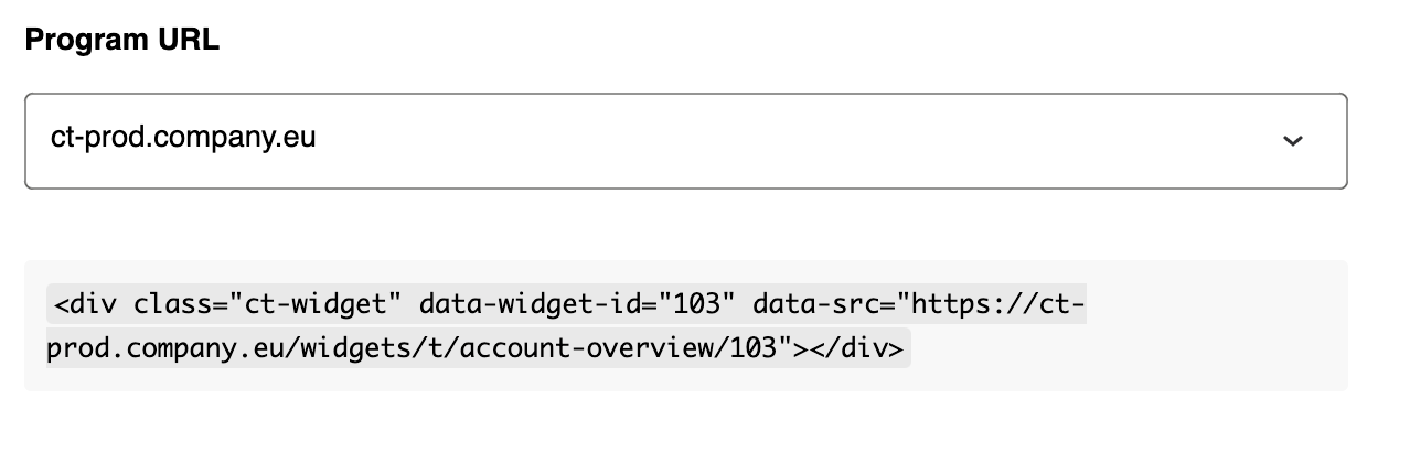 This image displays the Program URL drop down field and corresponding widget details for that url.