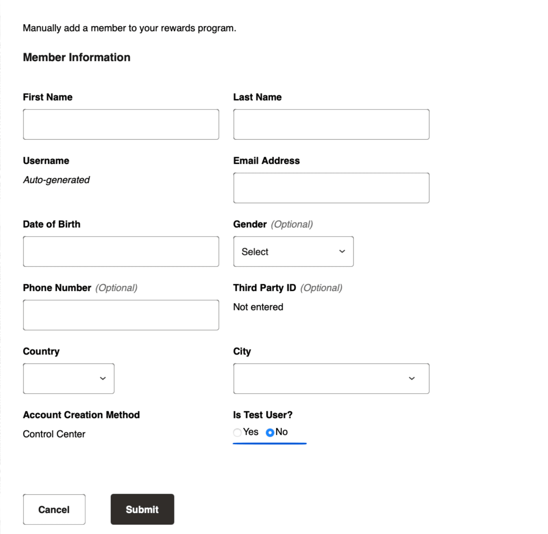 Image shows the screen for adding a member to a rewards program.
