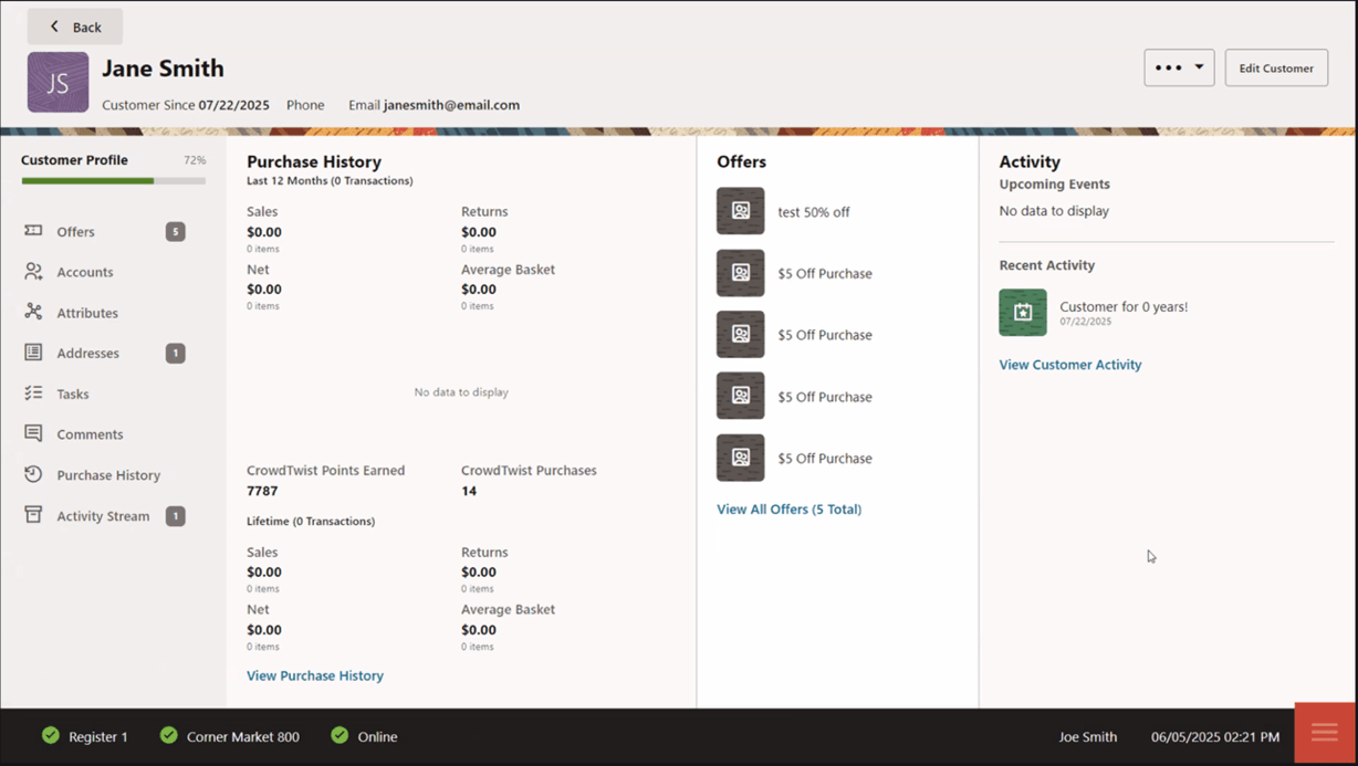 Image shows the screen for the customer dashboard in Xstore. Image shows the screen for the customer dashboard in Xstore.