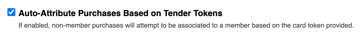 Shows the Auto-Attribute Purchases Based on Tender Tokens setting.
