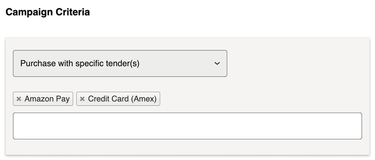 Image shows the screen for setting campaign criteria. Image shows the screen for setting campaign criteria.