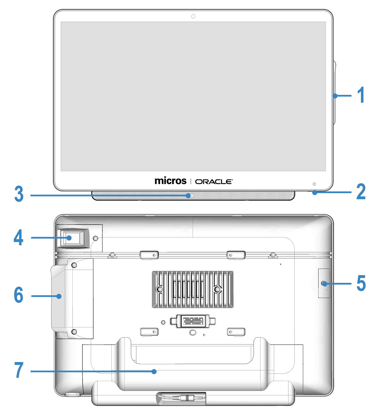This figure shows the basic features of the Oracle MICROS Workstation 625/655. This figure shows the basic features of the Oracle MICROS Workstation 625/655.