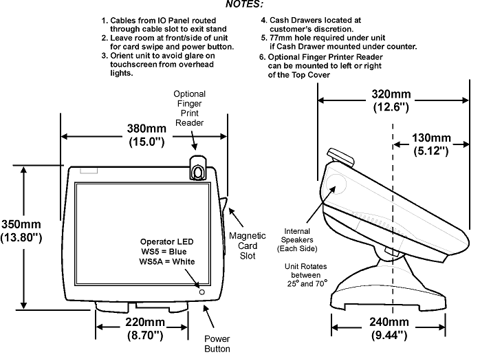 This figure shows the MICROS Workstation 5/5A on Adjustable Stand.