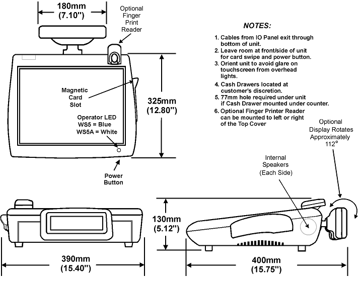 This figure shows the MICROS Workstation 5/5A with Integrated LCD Customer Display.
