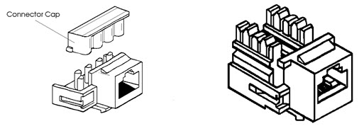 This figure shows the 8-Pin Keystone (left) and 110 Connect (right) RJ45 Modular Jack. This figure shows the 8-Pin Keystone (left) and 110 Connect (right) RJ45 Modular Jack.