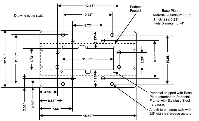 This figure shows the Order Confirmation System Remote Display Pedestal Baseplate. This figure shows the Order Confirmation System Remote Display Pedestal Baseplate.