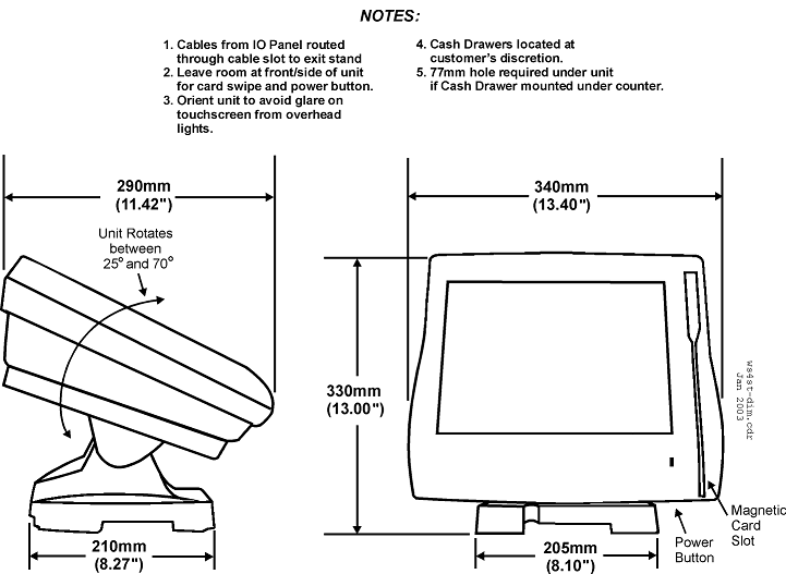 This figure shows the MICROS Workstation 4/4 LX on Adjustable Stand. This figure shows the MICROS Workstation 4/4 LX on Adjustable Stand.