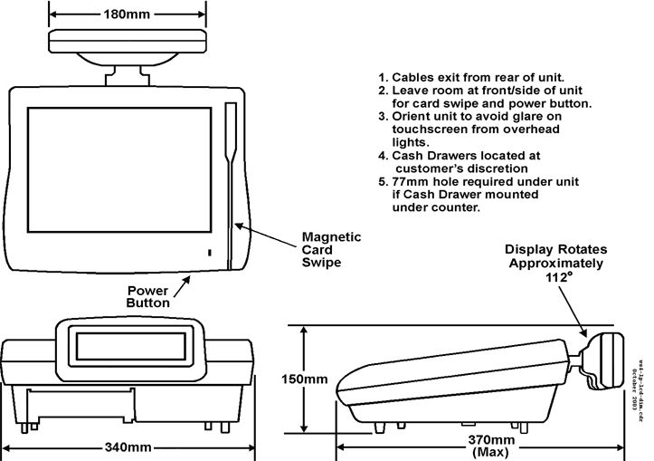 This figure shows the MICROS Workstation 4/4 LX – Low Profile with Rear Customer Display.