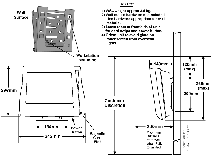 This figure shows the MICROS Workstation 4/4 LX on Wall Mount Bracket.
