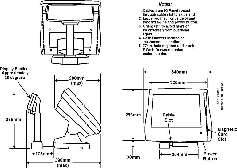 This figure shows the MICROS Workstation 4/4 LX on Stand /w VFD Customer Display.
