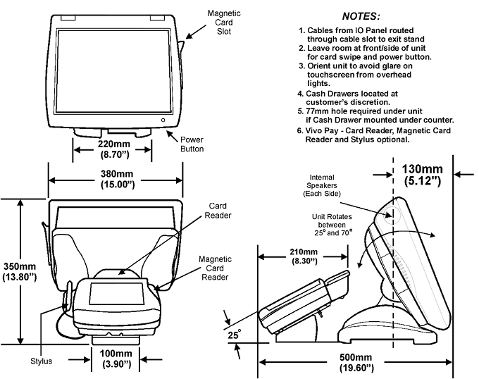 This figure shows the MICROS Workstation 5/5A on Stand /w Vivo Payment Terminal.