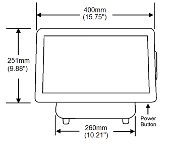 This figure shows the MICROS Workstation 6 Series front dimensions with adjustable stand. This figure shows the MICROS Workstation 6 Series front dimensions with adjustable stand.