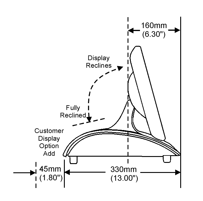 This figure shows the MICROS Workstation 6 Series side dimensions.