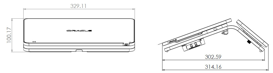 This figure shows the Workstation 820 with Low Profile Stand dimensions.