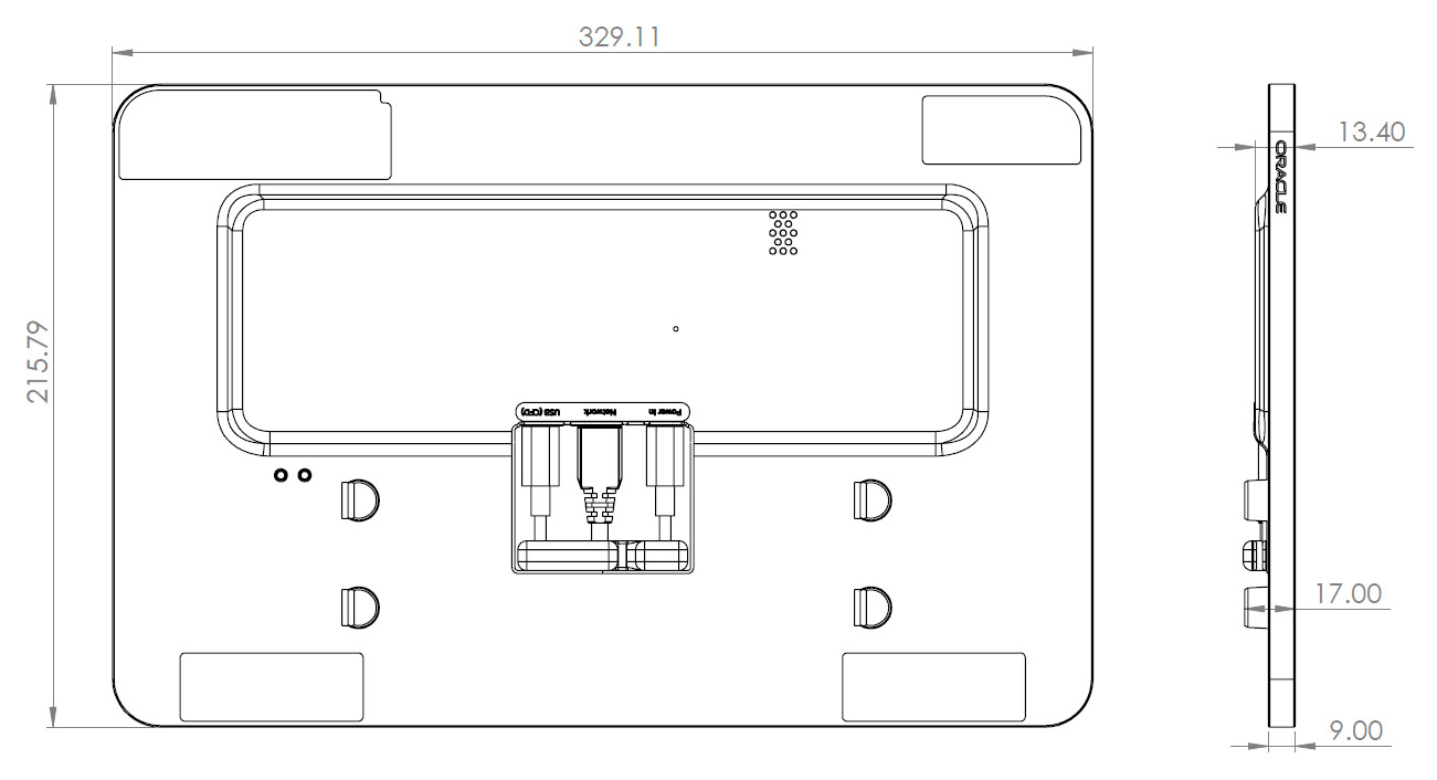 This figure shows the Workstation 820 head unit dimensions.