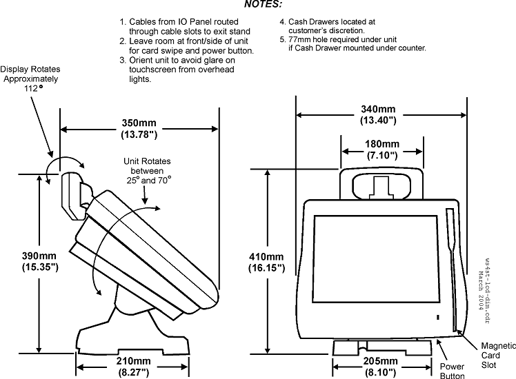 This figure shows the MICROS Workstation 4/4 LX on Stand /w LCD Customer Display.